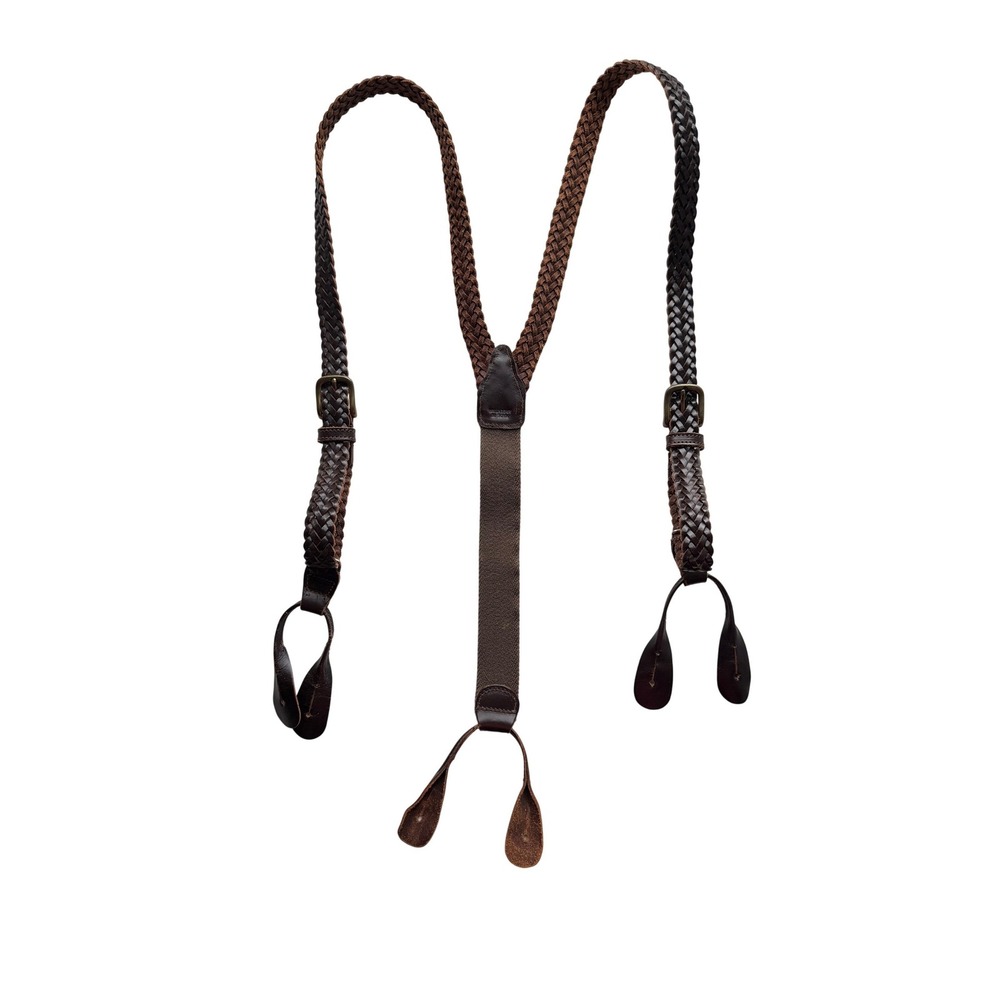 VTG Unbranded Braided Leather Suspenders Brown Button Loop Adjustable Argentina